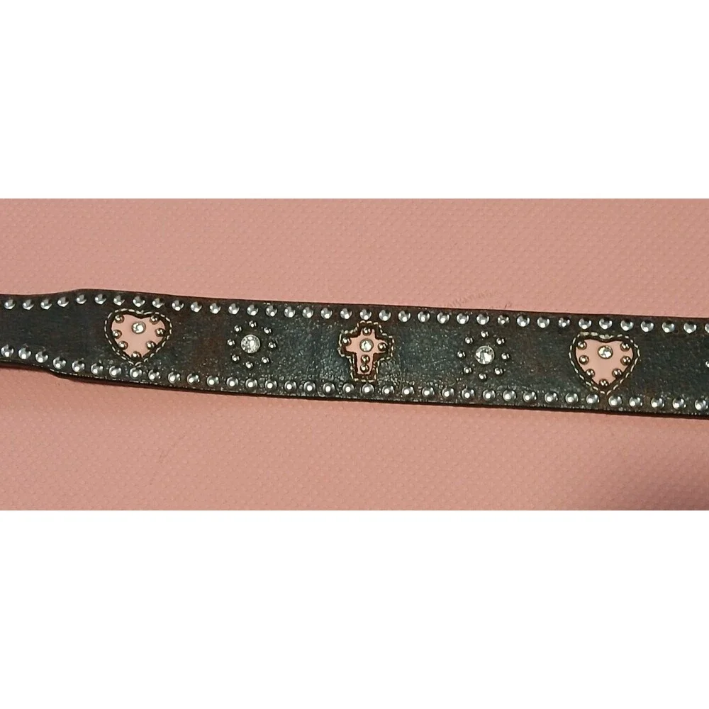 Nocona Girls Western Belt Pink Hearts, Crosses , Rhinestones Silver Buckle 22